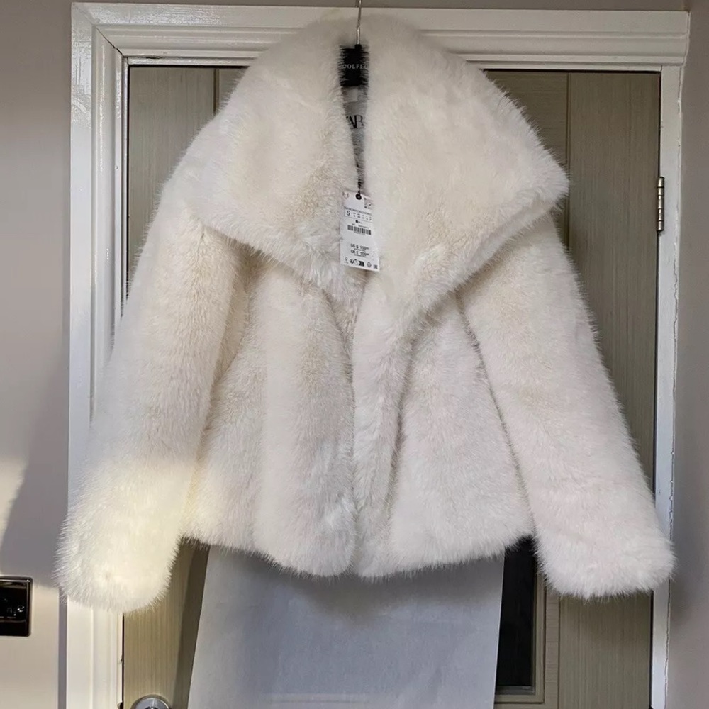 Zara white faux fur coat NWT